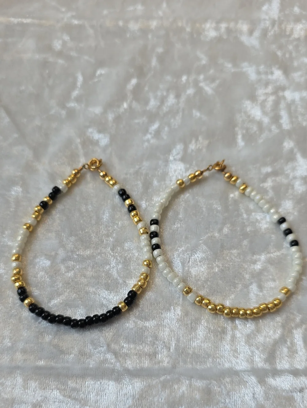 Gold Accent Black & White Beaded Bohemian, Colorblock Bracelet Set